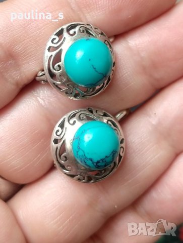 Стари руски обеци с тюркоаз / проба 925 , снимка 5 - Обеци - 41516254