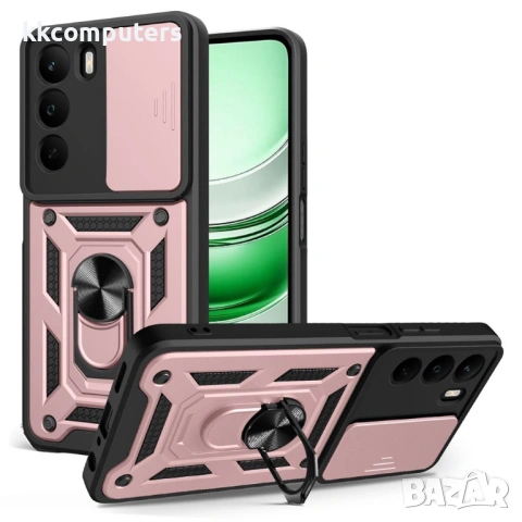 Калъф за Realme C71 4G с Въртяща се Стойка и Плъзгащо Капаче за Камера - PC + TPU, Военна защита, Ма, снимка 5 - Калъфи, кейсове - 53444054