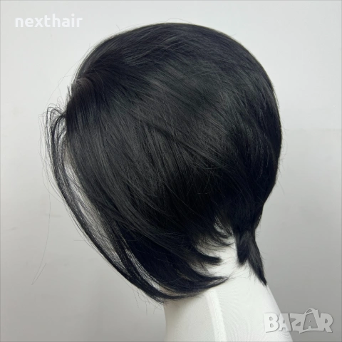 Къса черна перука с дантела 13x4 - скосен боб, естествен ефект, снимка 4 - Аксесоари за коса - 53830848