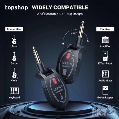 LEKATO Безжична китарна система, акумулаторна предавател и приемник, цифрова система, безжичен ..., снимка 3 - Гедорета - 51629124