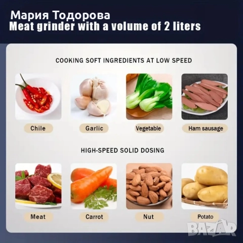 Висококачествен електрически чопър за смилане на месо,ядки и зеленчуци с обем 3 литра, снимка 10 - Кухненски роботи - 52973461