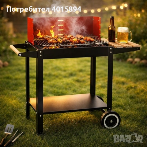 Градинско барбекю на колела, емайлирана стомана, 4 степени + Подарък 3 прибора, снимка 2 - Барбекюта - 53408718