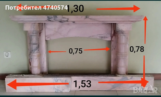 Камина от розов мрамор - класически стил, снимка 2 - Камини - 53635649