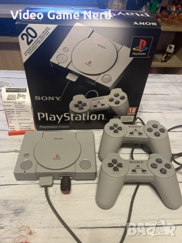 Sony PlayStation Classic Mini + кутия + контролери + външна памет | Само РАЗМЯНА