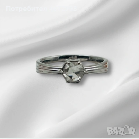 Пръстен от бяло злато и естествен диамант 14к, снимка 2 - Пръстени - 53266038