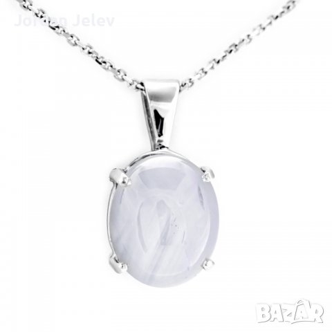 Медальон с естествен бял Сапфир и бяло злато, снимка 3 - Колиета, медальони, синджири - 38930448