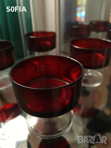 6 чаши франция червено стъкло