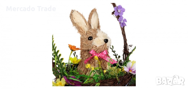 Великденска декоративна кошница, Заек с цветя, снимка 3 - Декорация за дома - 36033931