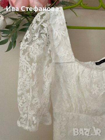 Нова кокетна кукленска елегантна буфан ръкав бяла дантела бяла дантелена  рокля , снимка 5 - Рокли - 41943627