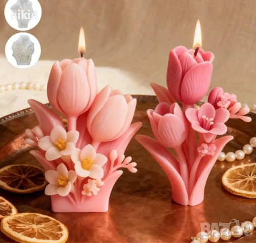 3d лале минзухар цветя 2 вида силиконов молд форма фондан шоколад гипс смола декор  свещ, снимка 6 - Форми - 53640047