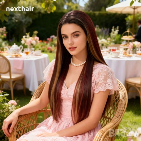 Омбре перука 13×4 с дантела - екстравагантен микс от червени и руси кичури, 90 см, снимка 3 - Аксесоари за коса - 52566967