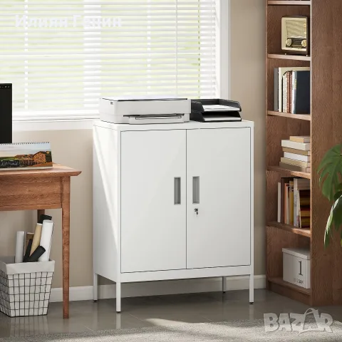 HOMCOM Заключващ се стоманен шкаф с 2 врати, офис шкаф, снимка 7 - Шкафове - 56240928