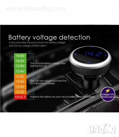 ТРАНСМИТЕР СЪС СЕНЗОРЕН ДИСПЛЕЙ И ВОЛТМЕТЪР, USB, MP3 - код 20082, снимка 11 - Аксесоари и консумативи - 33966039