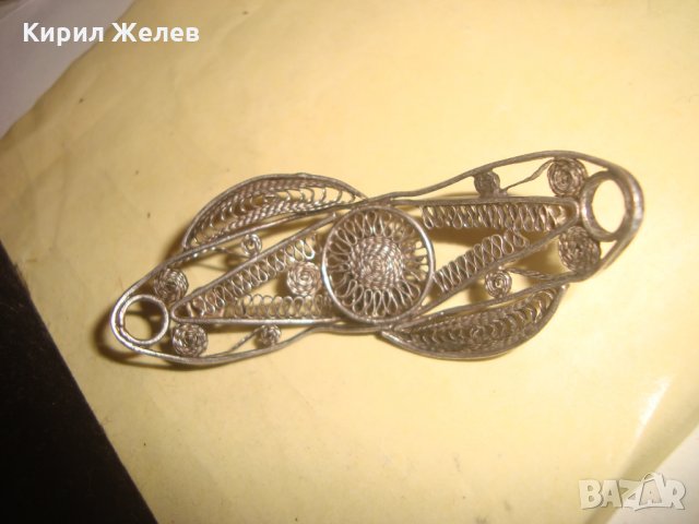 СРЕБЪРНА ФИЛИГРАННА АРТ ДЕКО ШНОЛА ФИБА за КОСА с ЦИРКОНИ МАЙСТОРСКА ЮВЕЛИРНА СТАРА РАБОТА 24071, снимка 6 - Антикварни и старинни предмети - 33789665