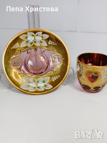 Сервиз за кафе от чехословашки червен кристал, снимка 15 - Сервизи - 53579070