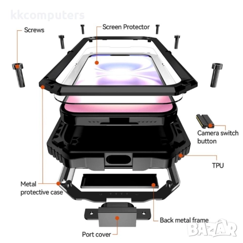 R-JUST Калъф с Протектор за iPhone 17 | Удароустойчив, Водоустойчив (IP54) | Вграден стойка, снимка 5 - Калъфи, кейсове - 52052255