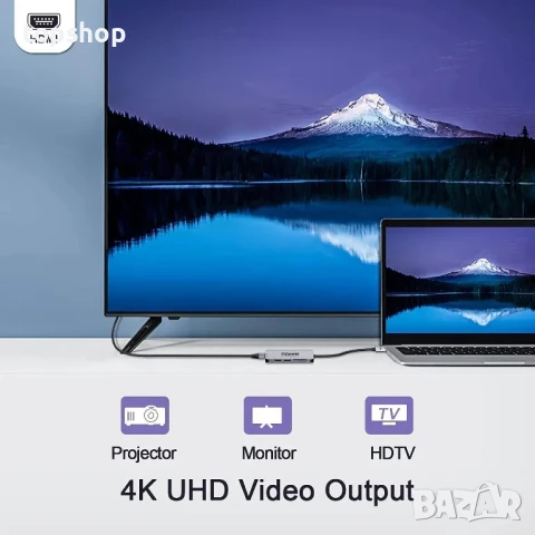 QGeeM USB C хъб 5 в 1, USB C към HDMI адаптер, 4K HDMI, SD/TF, снимка 2 - Кабели и адаптери - 50511242