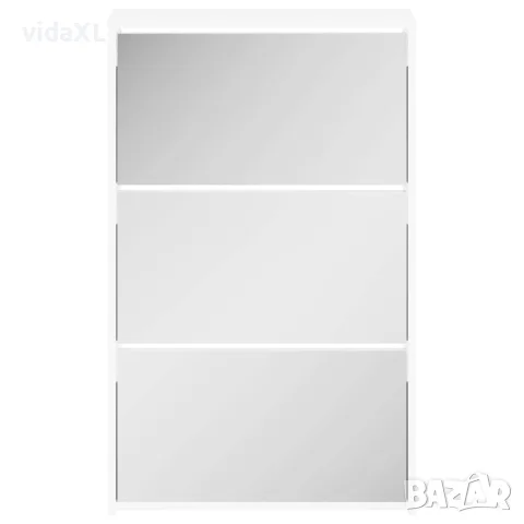 vidaXL Шкаф за обувки с огледало, 3-слоен, бял, висок гланц, 63x17x102,5 см, снимка 4 - Шкафове - 56147079