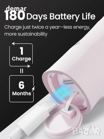 Електрическа четка за зъби Marlincare, IPX8, 48 000 VPM, 5 режима, 4 глави, розова, снимка 2 - Други - 51923839