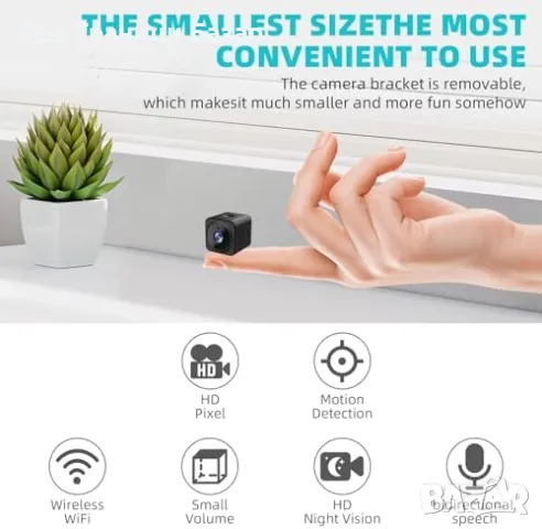 Нова Мини скрита камера 1080P с WiFi, нощно виждане и детектор движение, снимка 6 - IP камери - 47388646
