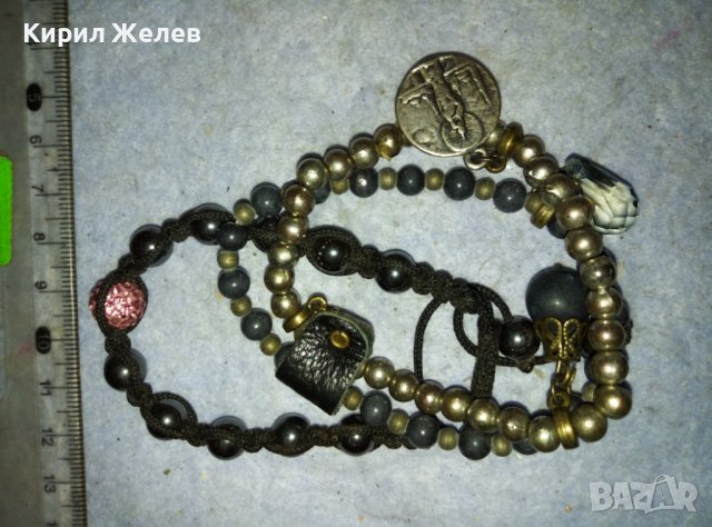 2 АРТ ГРИВНИ от ХЕМАТИТ и БРОНЗ с КРИСТАЛИ и СРЕБРИСТА ИКОНКА РЪЧНАХ ИЗРАБОТКА 56831, снимка 4 - Гривни - 42026441