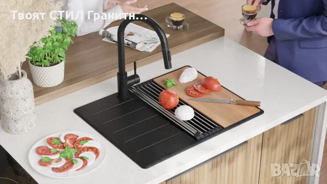 Графит кухненска мивка от гранит Копенхаген 620х500 Top 45