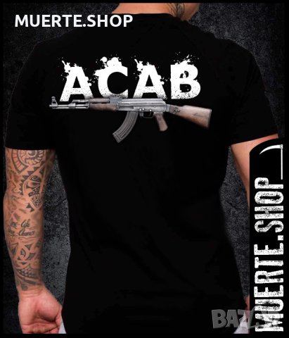 Черна тениска с щампа ACAB AK47