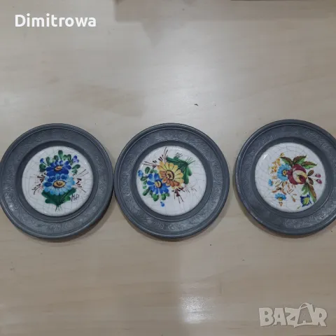 Винтидж 3бр.декоративни калаени чинийки, снимка 1
