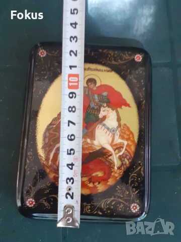 Уникална руска лакова кутия - табакера Федоскино печат, снимка 7 - Антикварни и старинни предмети - 51301428