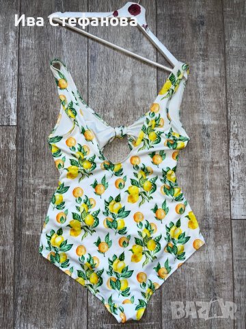 Нов цял бързосъхнещ бански костюм етикет хигиенна лепенка принт лимони лимон wow 😮 , снимка 2 - Бански костюми - 41322844