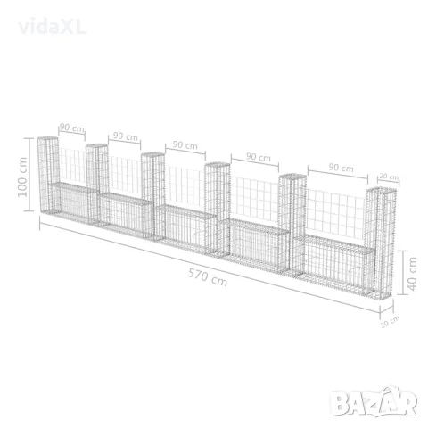 vidaXL Габион кошница, U-форма, поцинкована стомана, 570x20x100 cм, снимка 6 - Огради и мрежи - 56146019