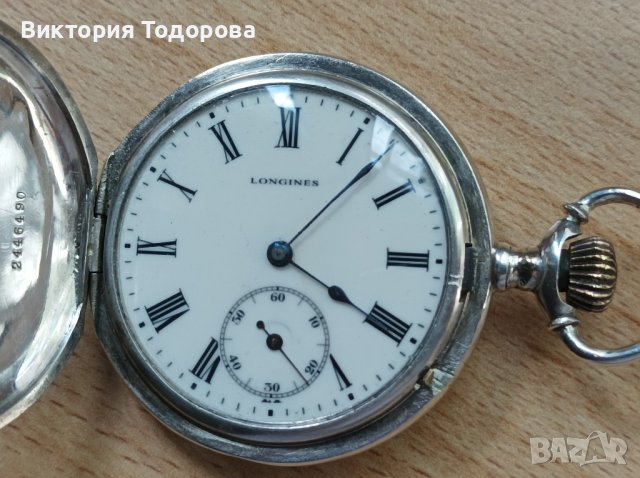 Сребърен джобен часовник Longines , снимка 3 - Антикварни и старинни предмети - 40801346