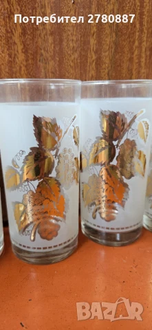 ретро комплект от 6 чаши вино - матирана златна гравюра на лозе, снимка 2 - Чаши - 51115364