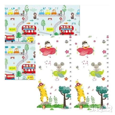 Детско килимче за игра Baby Crawl & Play Пътища и Самолети, 200 х 150 х 1см, включен калъф