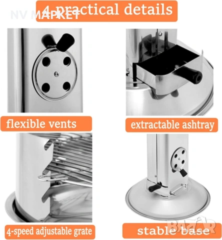 Скара Bavaria на дървени въглища от неръждаема стомана, снимка 4 - Скари - 53838089