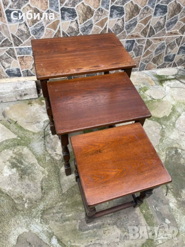 Комплект антични помощни масички (3 броя) – масивно дърво, снимка 3 - Антикварни и старинни предмети - 52919697