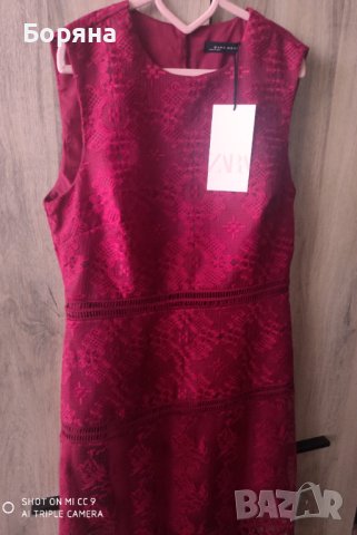 НАМАЛЕНА - ZARA нова червена изящна рокля размер S, снимка 5 - Рокли - 41743772