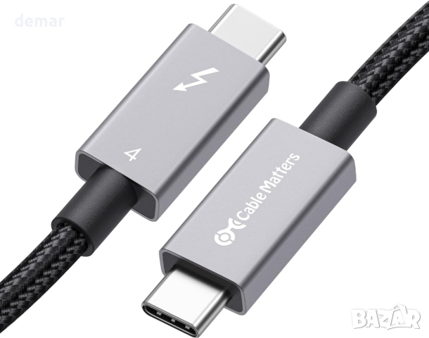 Cable Matters плетен 40Gbps Thunderbolt 4 кабел 1m черен, с 240W мощност за зареждане и 8K видео, снимка 1