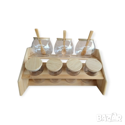 Бурканчета за подправки със стойка, бамбукови капачки и 36бр.BG етикети - 4 МОДЕЛА, снимка 5 - Кутии за съхранение - 49913519