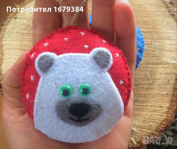 Коледна декорация / Коледни играчки за елха от филц ръчна изработка мече , снимка 2 - Декорация за дома - 34299664