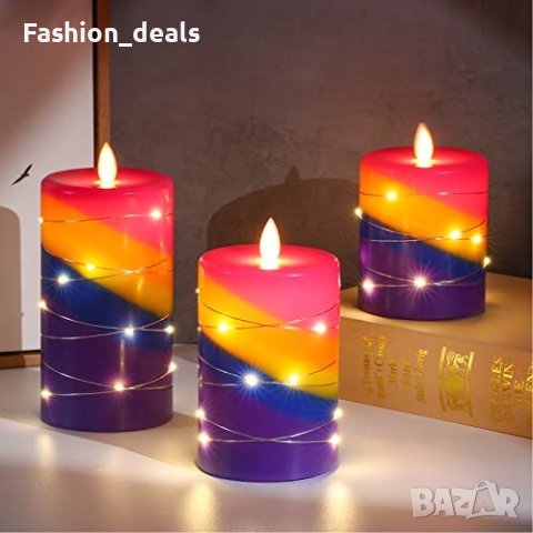 Нов комплект 3 броя безпламъчни LED свещи с дистанционно таймер декорация, снимка 4 - Декорация за дома - 40764081
