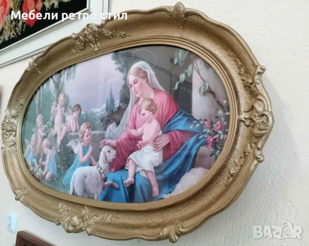 Това е голям и очарователен античен принт с оригинално стъкло. , снимка 4 - Картини - 50175243