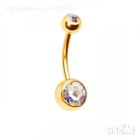 Златен пиърсинг на пъп с кристали, снимка 2 - Друго оборудване - 53423716