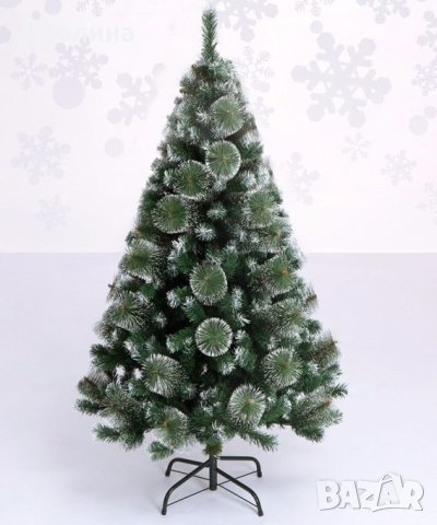 Изкуствена коледна елха  с бели връхчета и шишарки, снимка 3 - Декорация за дома - 42564128