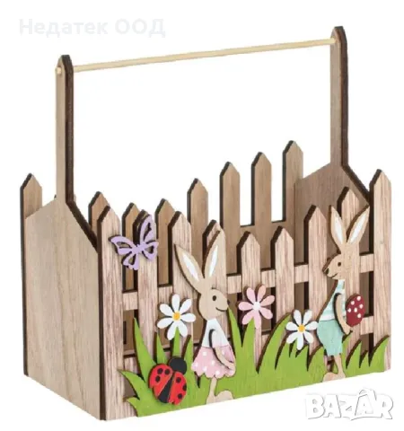 Великденска декоративна дървена кошница, 15x9x15см, снимка 3 - Декорация за дома - 48687593