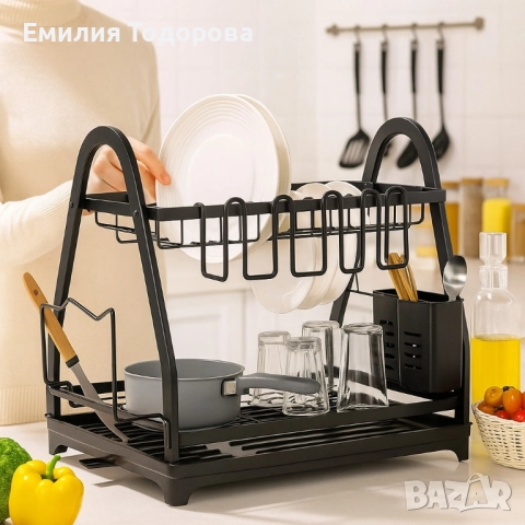 Пластмасов елегантен сушилник за съдове на две нива