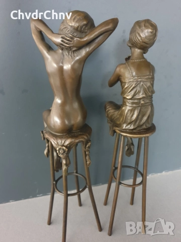 27см-1кг Chiparus статуетка/еротика/френска бронзова скулптура/малка фигура на гола жена на стол, снимка 4 - Статуетки - 52457322