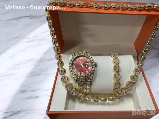 Луксозен комплек бижута,  часовник , гривна и колие, снимка 4 - Бижутерийни комплекти - 52922181