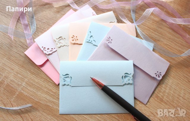 Перлени пликове за покани, писма, картички. Нежни пастелни цветове пликове, снимка 4 - Покани - 39377824