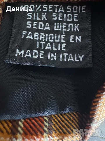 Hugo Boss 100% копринена вратовръзка в кафяво и оранжево, снимка 4 - Други - 56002637